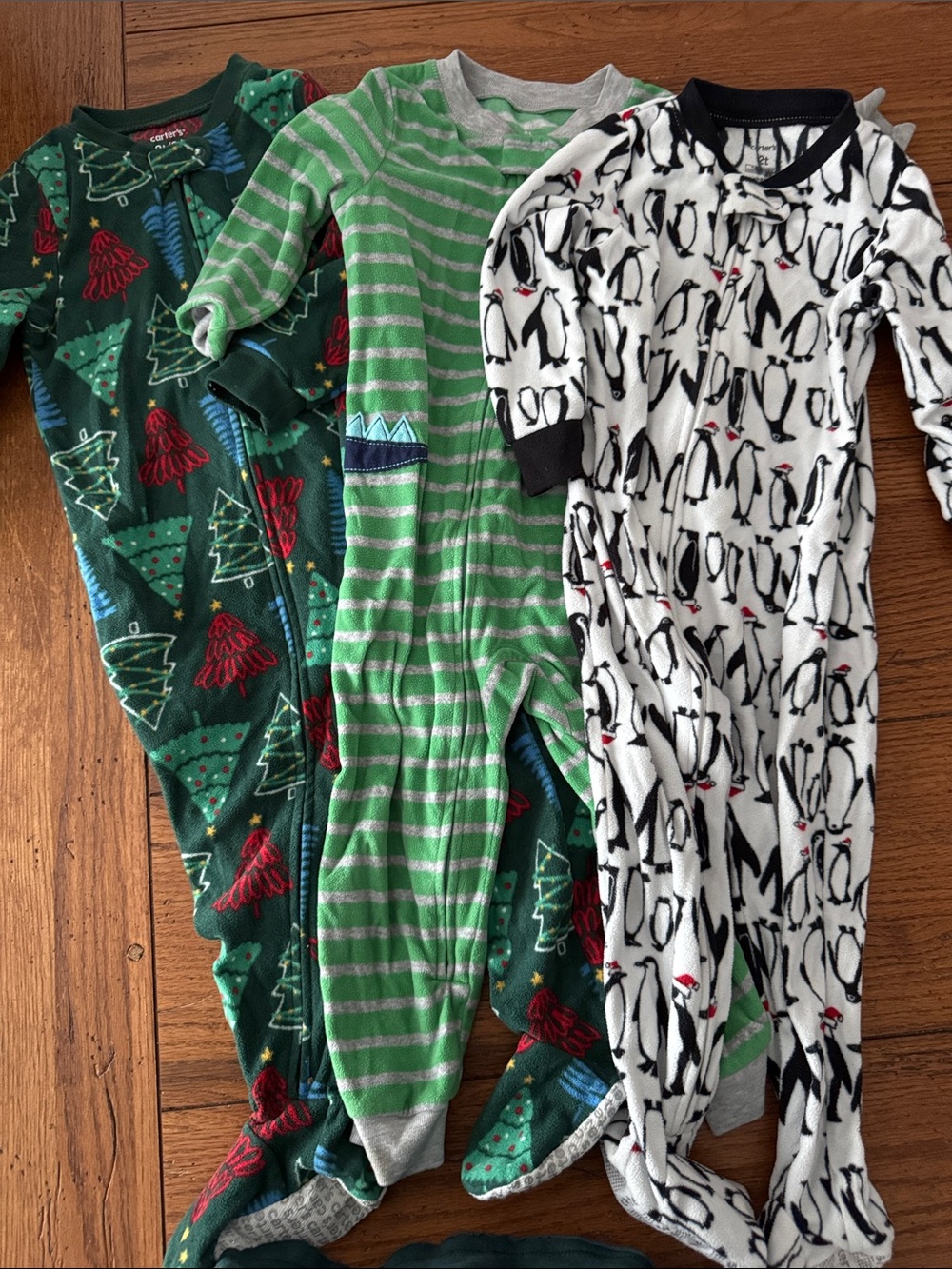 Carter's Holiday Green, White & Black Kids Footed Sleep Sacks